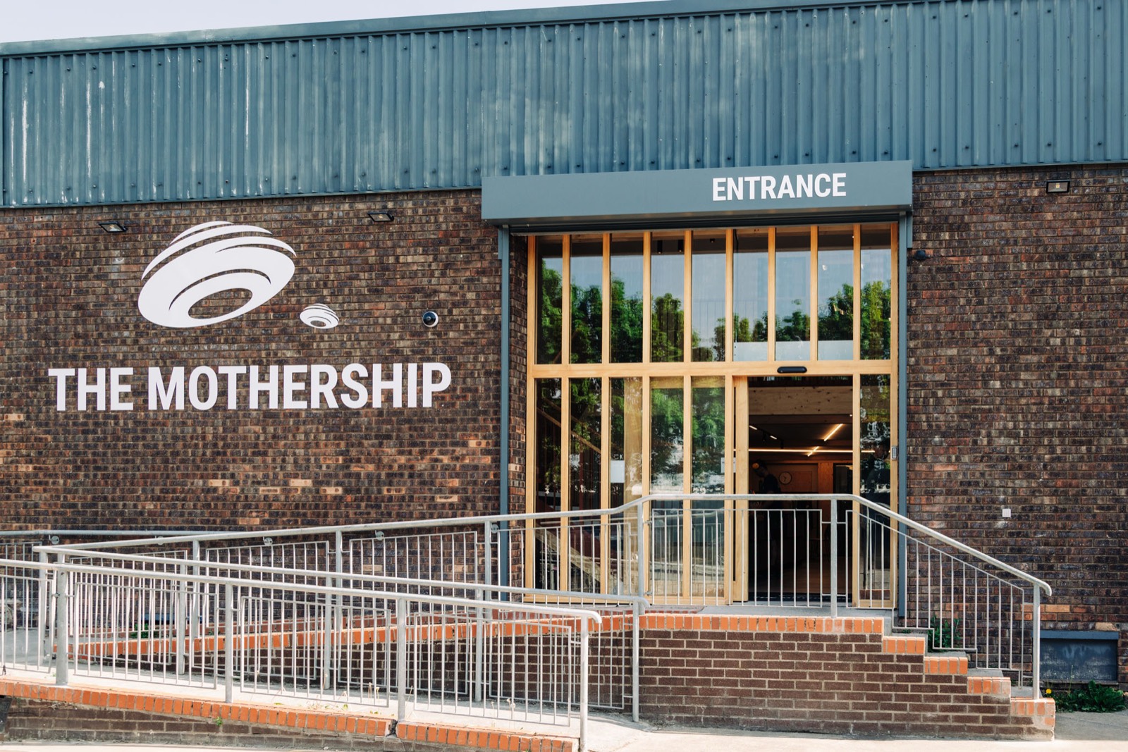 The Mothership entrance with its painted sign