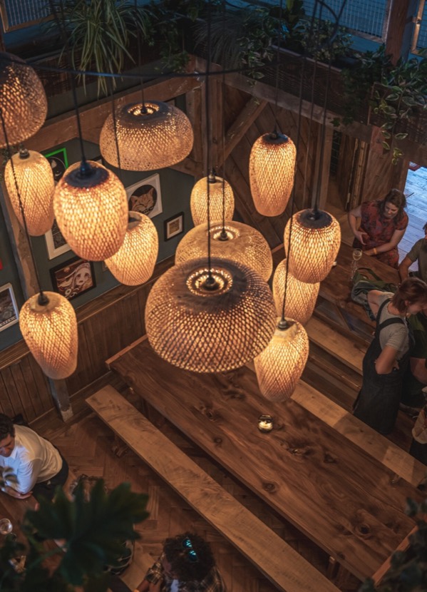 The cluster of wicker pendant lights